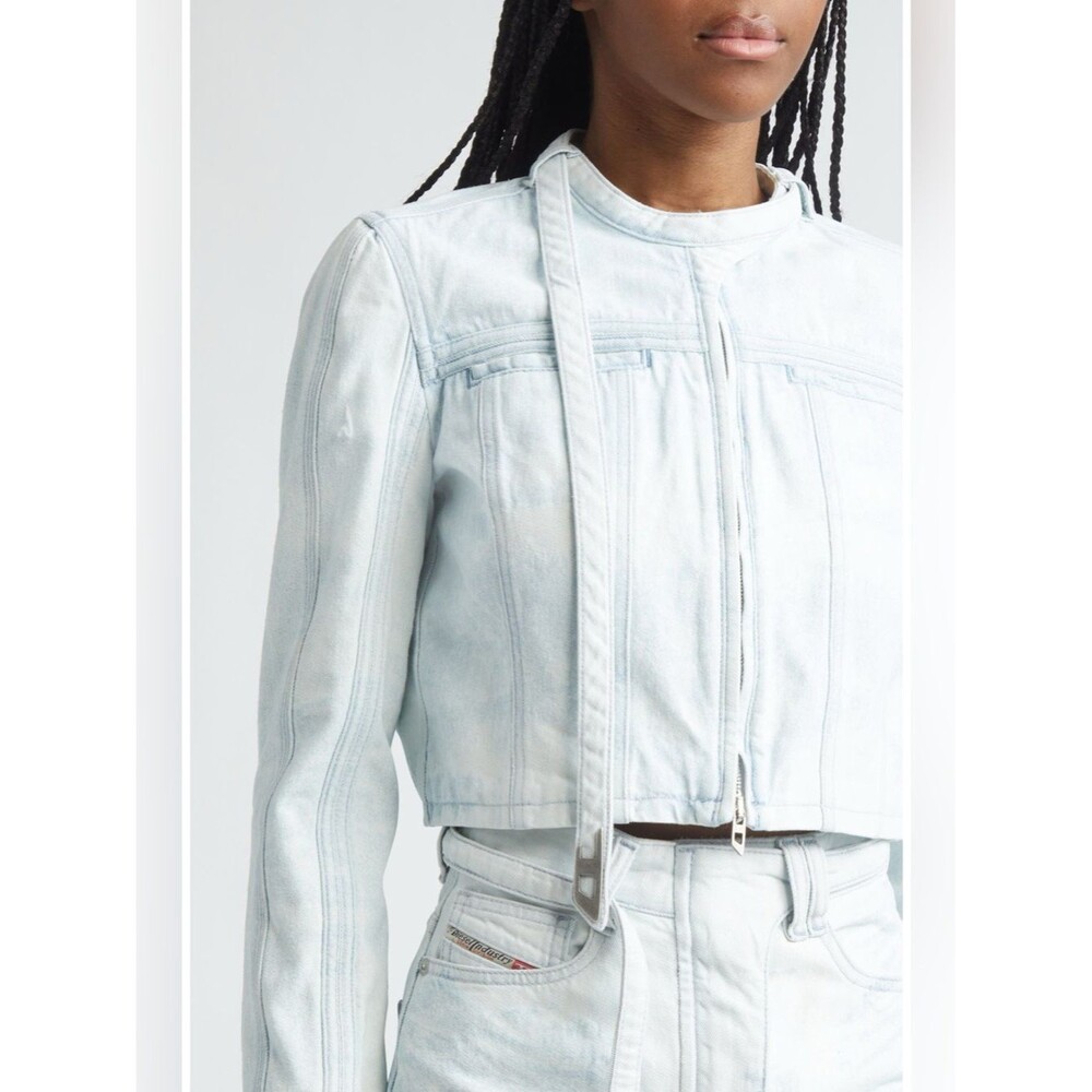 Diesel De-Saphix Shrunken Satin Denim Jacket Sz XL Pale Blue